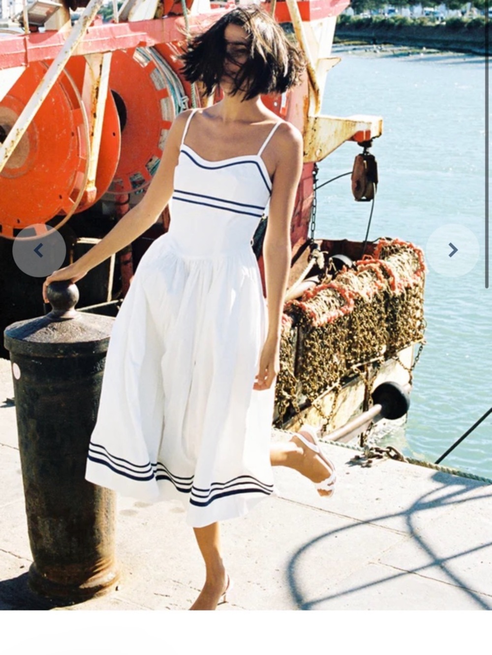 Piper White Sundress with Navy Stripe Detail